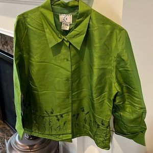 Silk Shirt NEW 6 button 3/4 sleeve with sequined on bottom